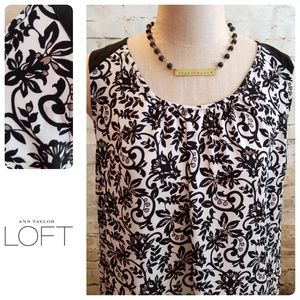 ▪Loft▪🖤Black🖤White Tan Print Sleeveless Top